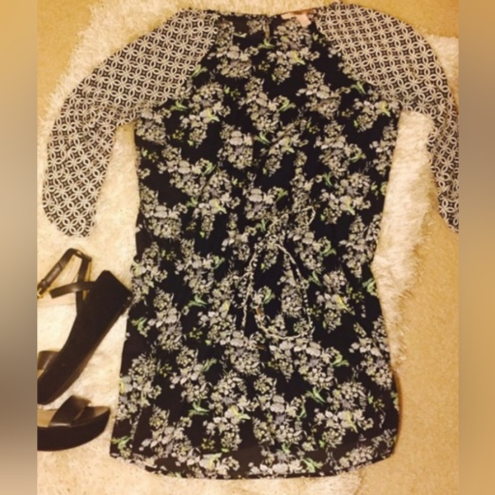 🪻💙🪻Unique Floral Geometric Drawstring Tunic Top - MJ
